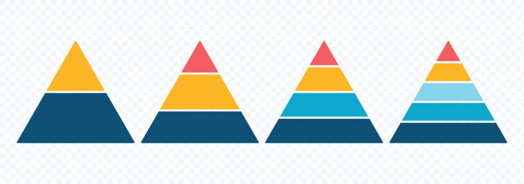 Pyramid infographic set. Colorful triangular pyramid icon vector. Pyramid up arrows infographic, diagram chart, triangle graph presentation. Business graph. Vector business illustration. 
