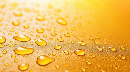 Glimmering Raindrops on Smooth Bright Yellow Surface Surface