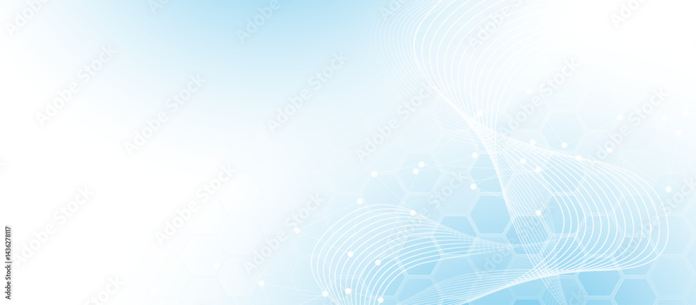 Poster Light Blue Tech Abstract Background with Curved Lines and Hexagon Pattern
