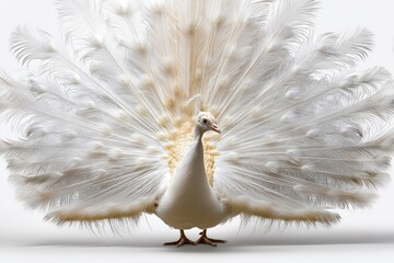 Fototapeta premium A magnificent white peacock displays its elaborate plumage.