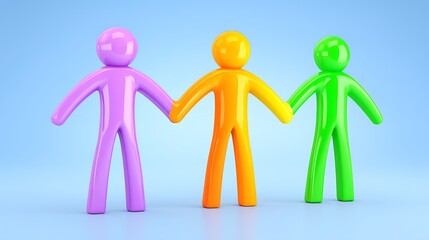 Three colorful figures holding hands, symbolizing unity and togetherness