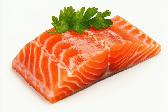 best foods for heart health. Fresh salmon fillet garnished with green parsley on a white background showcasing vibrant colors and textures healthy eating concept