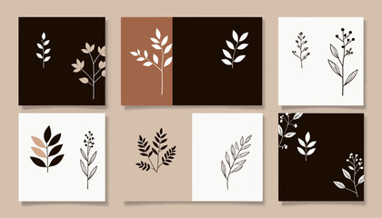 Obraz premium Minimalist_Botanical_Art_Print_Set_of_6_Modern_Leaf_Illustrations_Abstract_Floral_Wall_Decor_Earthy_Tones_Nature_Inspired_Art_Prints