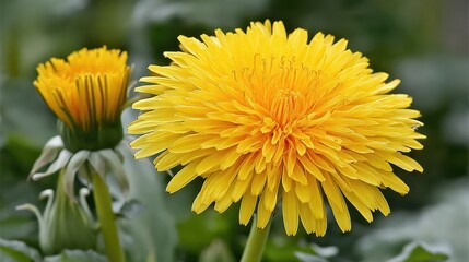 Vivid dandelion blooms brighten the spring landscape with cheerful yellow hues