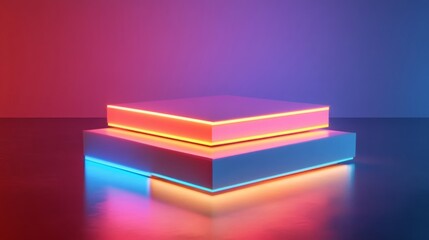 Fototapeta premium Neon-Lit Geometric Platform with Pink and Blue Gradient