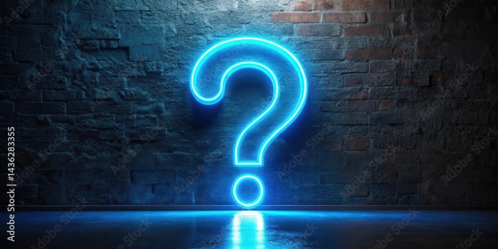 Poster Illuminated Query A Glowing Neon Question Mark Against a Rustic Brick Wall Background