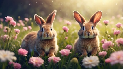 "Adorable White Bunny Standing on Grass – Cute Rabbit Wildlife Photo"