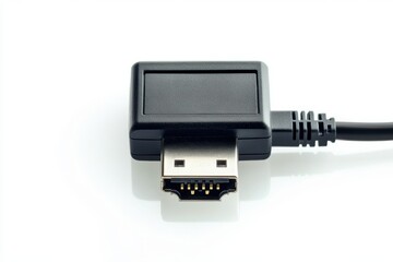 A black hdmi connector with cable isolated on white background
