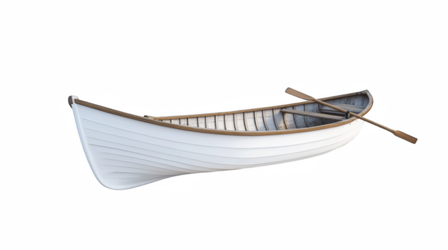 White Wooden Rowboat with Oars