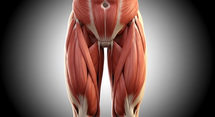 Detailed Muscular Anatomy of the Human Thighs and Pelvic Region on Gradient Background