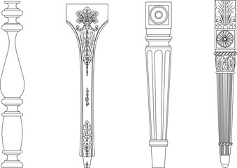 vector sketch illustration silhouette design of table and chair legs with Neoclassical Style Decor classic vintage abstract modern