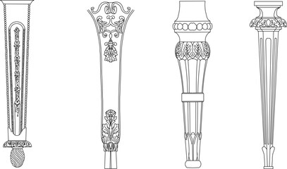 vector sketch illustration silhouette design of table and chair legs with Neoclassical Style Decor classic vintage abstract modern