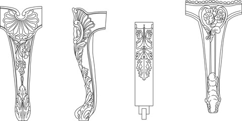 vector sketch illustration silhouette design of table and chair legs with Neoclassical Style Decor classic vintage abstract modern