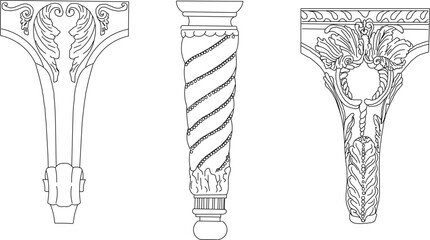 vector sketch illustration silhouette design of table and chair legs with Neoclassical Style Decor classic vintage abstract modern