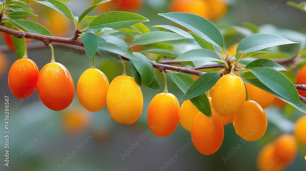 Aufkleber vibrant kumquat tree displaying ripe fruit under bright sunlight in a serene garden setting