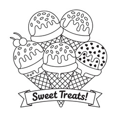 Cartoon Ice Cream Cone with Dripping Chocolate and Flavorful Toppings