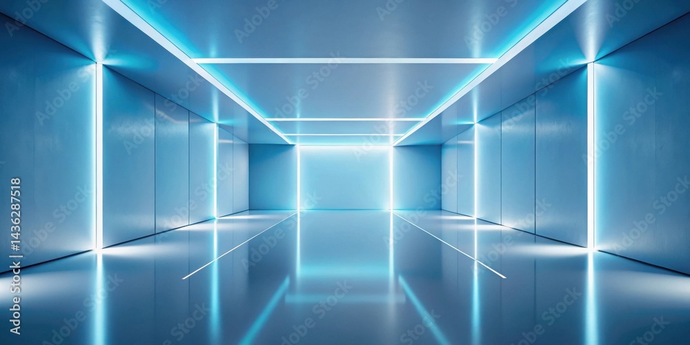 Aufkleber futuristic blue corridor with illuminated walls and reflective floor, ideal for modern technological