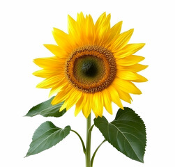 Obraz premium Single Sunflower Blossom on White Background, Yellow Flower
