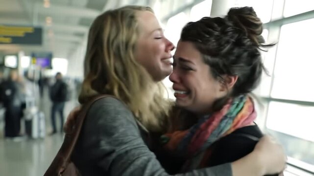 Bittersweet Airport Farewell: Tearful Hug Before Departure