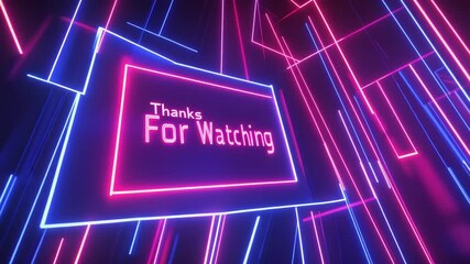 Neon lights illuminate a digital backdrop displaying a message of gratitude for viewer engagement