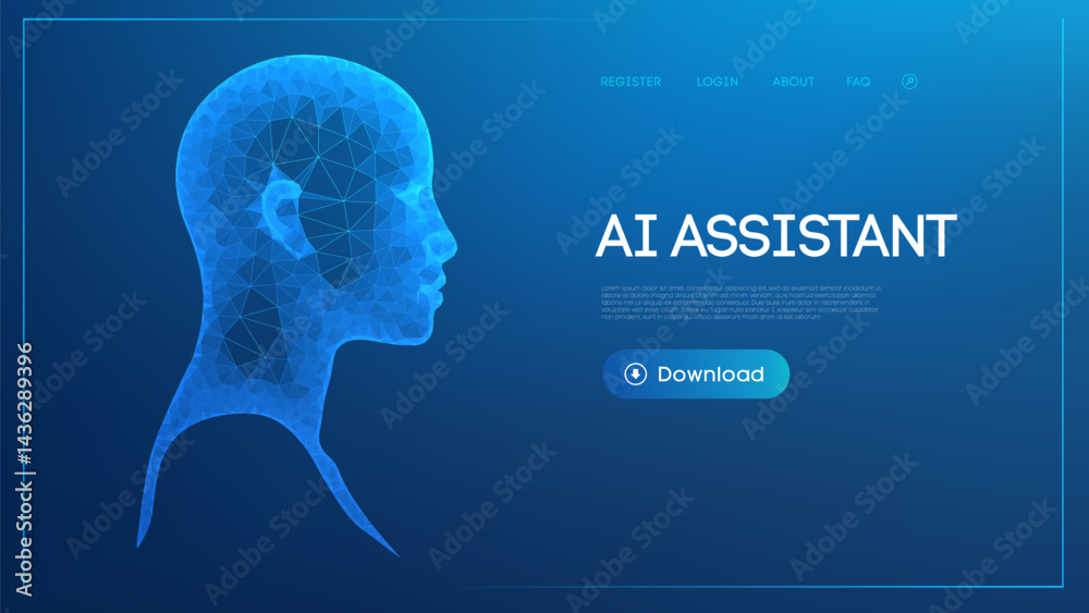 Poster ai robot artificial intelligence bot. digital technology tech background. abstract futuristic face n