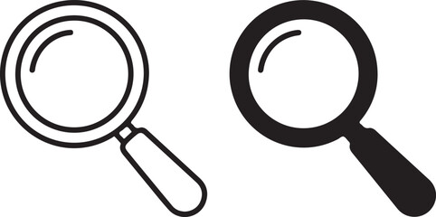 Magnifying Glass Outline And Solid Fill Vector Icons For Search And Discovery