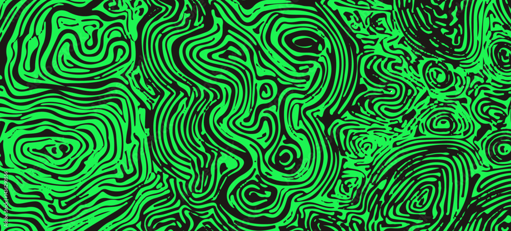 Poster abstract vector illustration with swirling green and black contour lines, creating a chaotic, hypnot