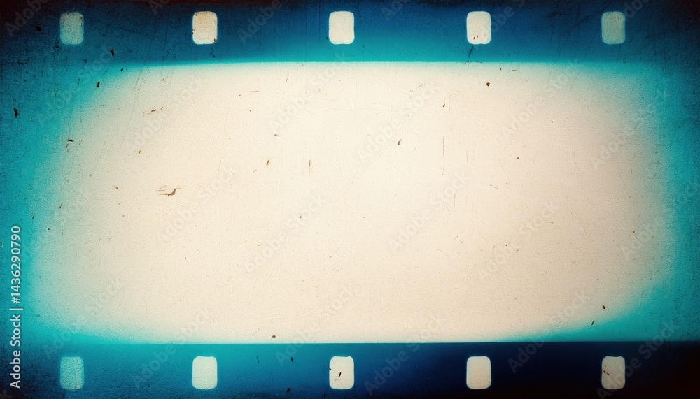 Aufkleber vintage blank film strip frame with grunge texture and blue vignette for retro web design background