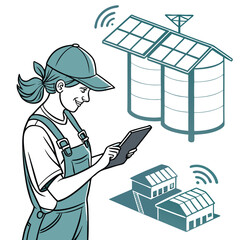 female-farmer-with-digital-tablet-on-a-modern-farm vector image on white background
