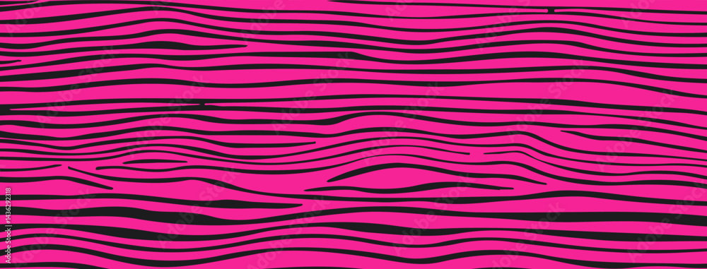 Poster abstract vector illustration with wavy, curved pink and black lines forming a dynamic, fluid pattern