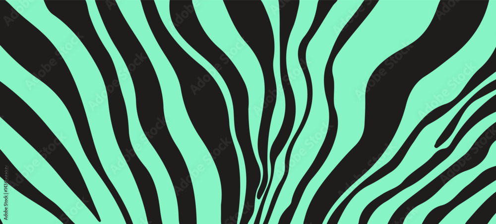 Poster abstract vector illustration with flowing mint green and black wavy lines. the dynamic, organic patt