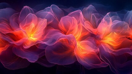 Obraz premium Vibrant abstract floral design with glowing petals, evoking a sense of beauty and tranquility, perfect for modern decor and artistic projects.