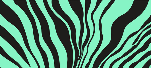 Abstract vector illustration with flowing mint green and black wavy lines. The dynamic, organic pattern creates a modern, psychedelic visual, perfect for backgrounds or creative design projects.