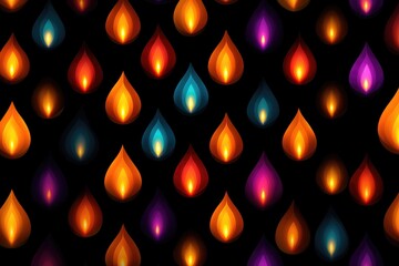 Colorful glowing teardrop shapes arranged in a repeating pattern.