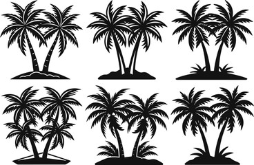 Silhouette of two tropical palm trees vector illustration collection