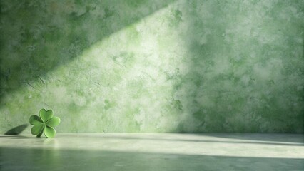 Serene Green Room with Symbolic Four-Leaf Clover, Casting Shadows on Polished Floor