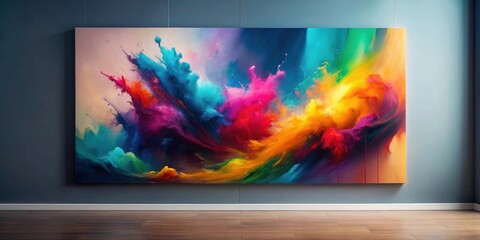 A Vibrant Abstract Canvas Displayed in a Modern Interior Setting with Hardwood Flooring