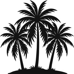 Silhouette of three tropical palm trees vector illustration