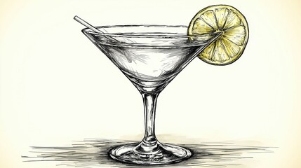 Hand-drawn martini glass with lemon