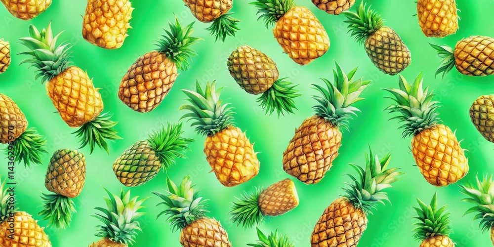 Poster vibrant pineapple pattern a delightful display of tropical fruit in a lively green setting