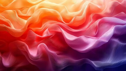Fototapeta premium Vibrant flowing fabric in warm hues of orange, pink, and purple, creating a dynamic and elegant backdrop for creative projects.