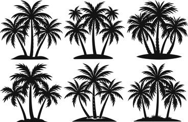 Silhouette of three tropical palm trees vector illustration collection