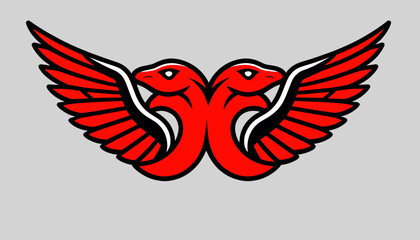 Obraz premium Red_Double_Headed_Snake_Logo_with_Wings_Iconic_Symbol_of_Power_and_Mystery_Bold_Design_for_Brands_and_Artwork_Striking_Imagery_for_Various_Applications
