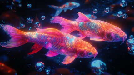 Glowing Koi Fish in Vibrant Underwater Scene