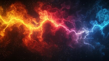 Vibrant cosmic energy wave in fiery orange, red, and blue hues, creating a dynamic and captivating visual perfect for sci-fi and technology themes.