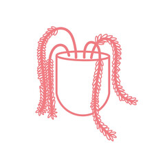 hanging cactus houseplant vector line art. pink color