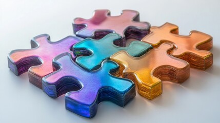 Fototapeta premium Colorful Glass Puzzle Pieces on White Background