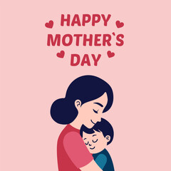 Heartwarming flat style illustration of a mother embracing her child with 