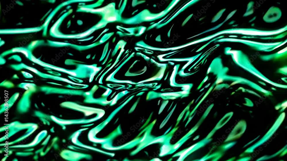 Wall mural wavy metallic liquid surface with emerald green reflections is creating a mesmerizing and seamless l