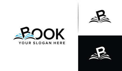 Book vector logo design. Book with fluttering pages. Book with letter B logo design template